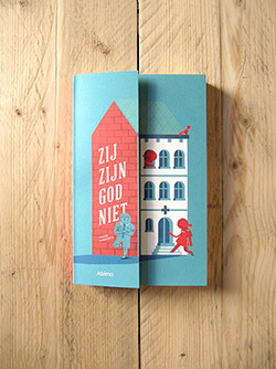 Book cover design and illustration for the title ‘Zij zijn God niet’, written by Roger Vanhoeck, published by Abimo.