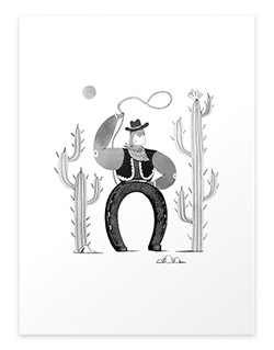 Lucky horseshoe cowboy art print