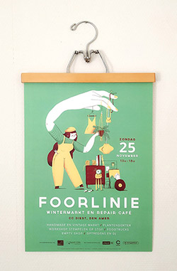 Campaign design and illustration for the Foorlinie, a Winter Market and Repair Café event in the city of Diest.