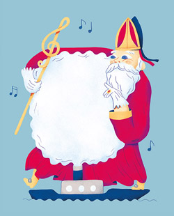 Illustrative portrait of Saint Nicholas (Sinterklaas), for his arrival in the city of Ghent. 